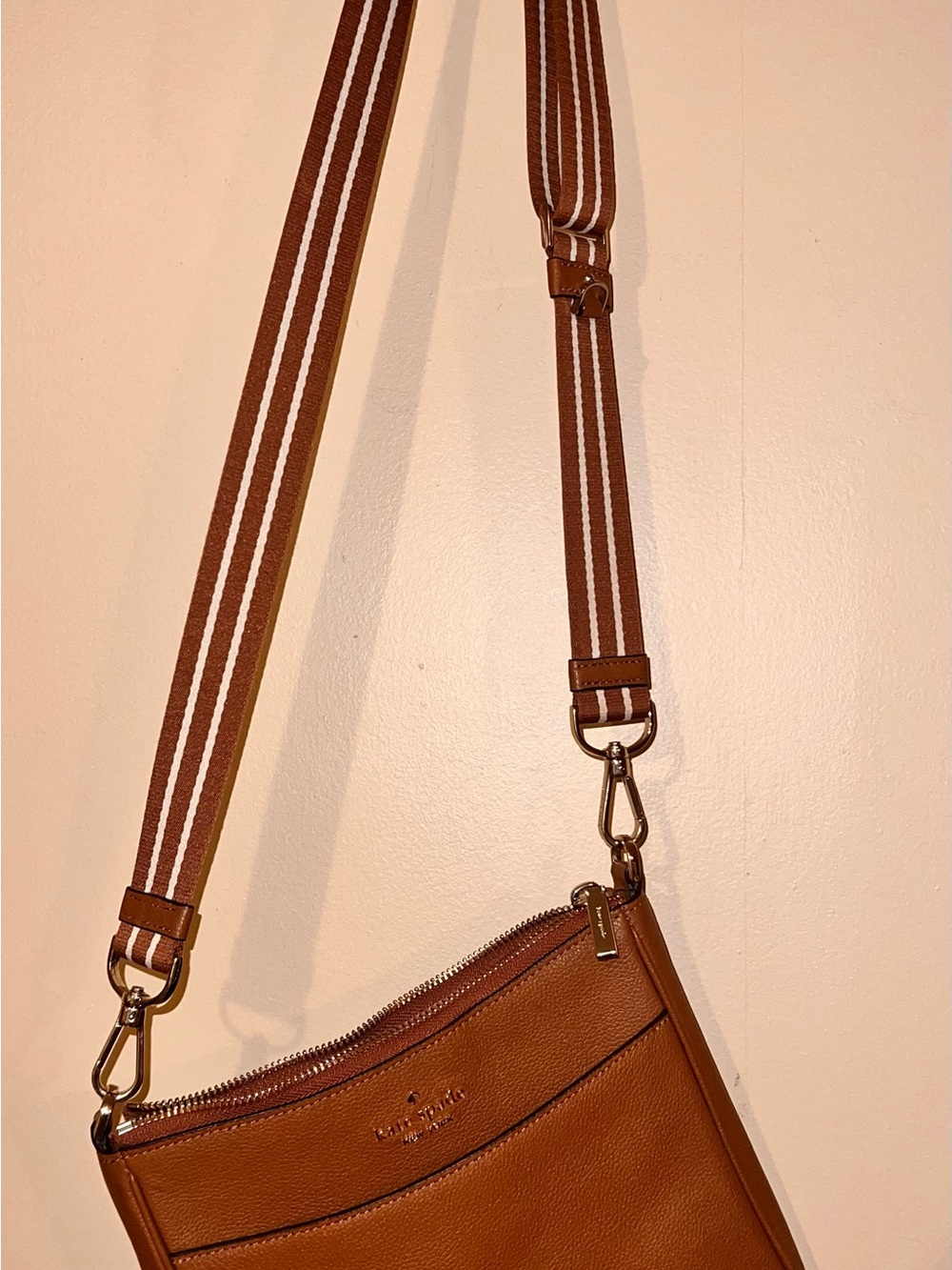 Kate Spade Crossbody Bag in Saddle Brown with Striped Strap